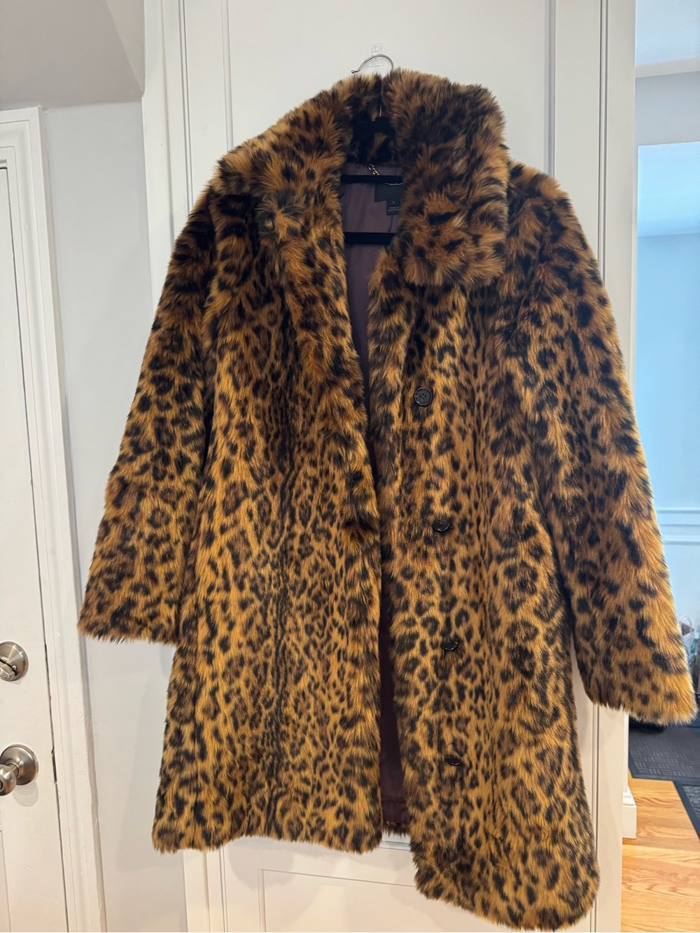 J. Crew Collection Leopard Print Faux Fur Pea Coat in Brown/Black - Picture 1 of 6